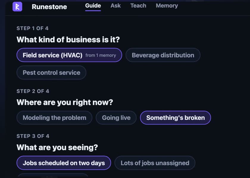 The Guide with Field service (HVAC), Something's broken and Jobs scheduled on two days selected
